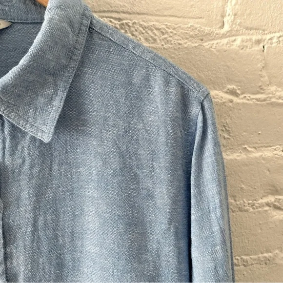 Orvis Womens Linen Blend Button Up Relaxed Fit Blue Tunic Top Coastal Preppy L - Picture 4 of 16